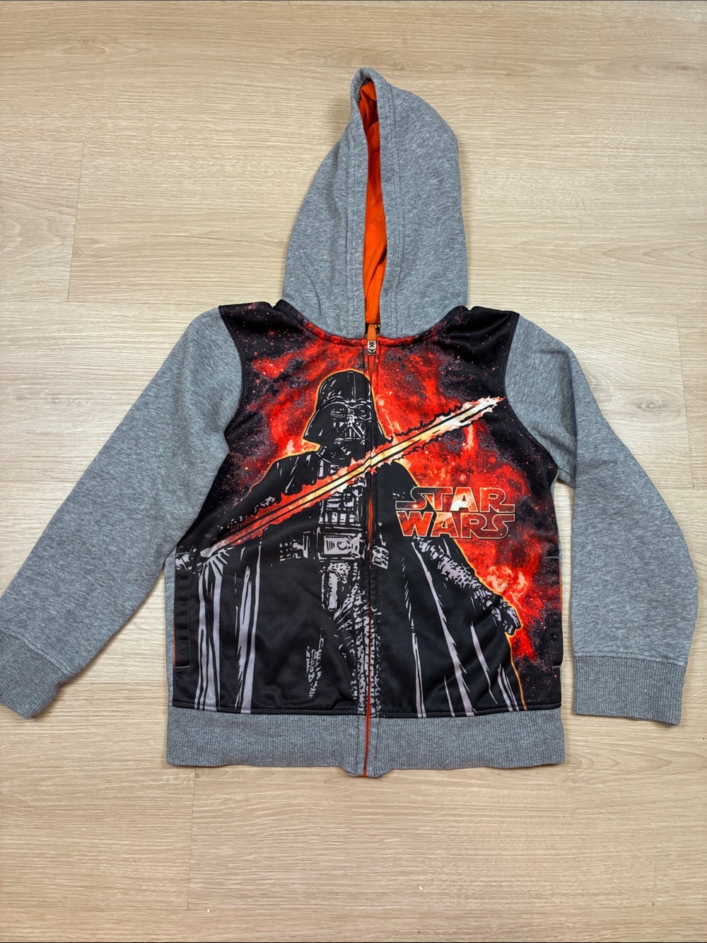 Star Wars Kids Grey & Black Darth Vader Zip Hoodie with Orange Lining